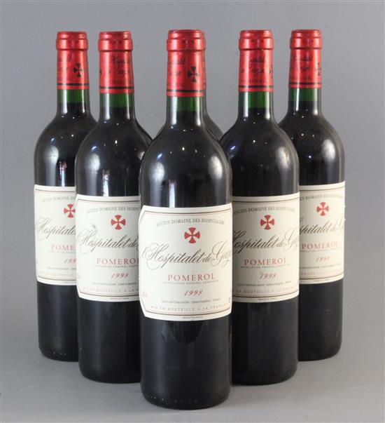 Six bottles of LHospitalet De Gazin, Pomerol, 1998.